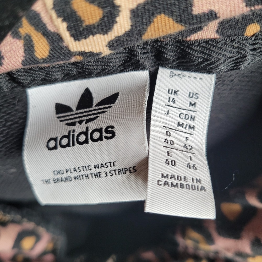 adidas Originals Gold Logo Women's Cropped Hoodie Black Leopard Print Fleece M - Picture 3 of 9